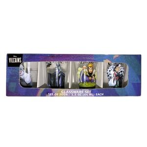 Disney Villains Mini Shot Set 4 Ursula Cruella Glassware Evil Queen Maleficent